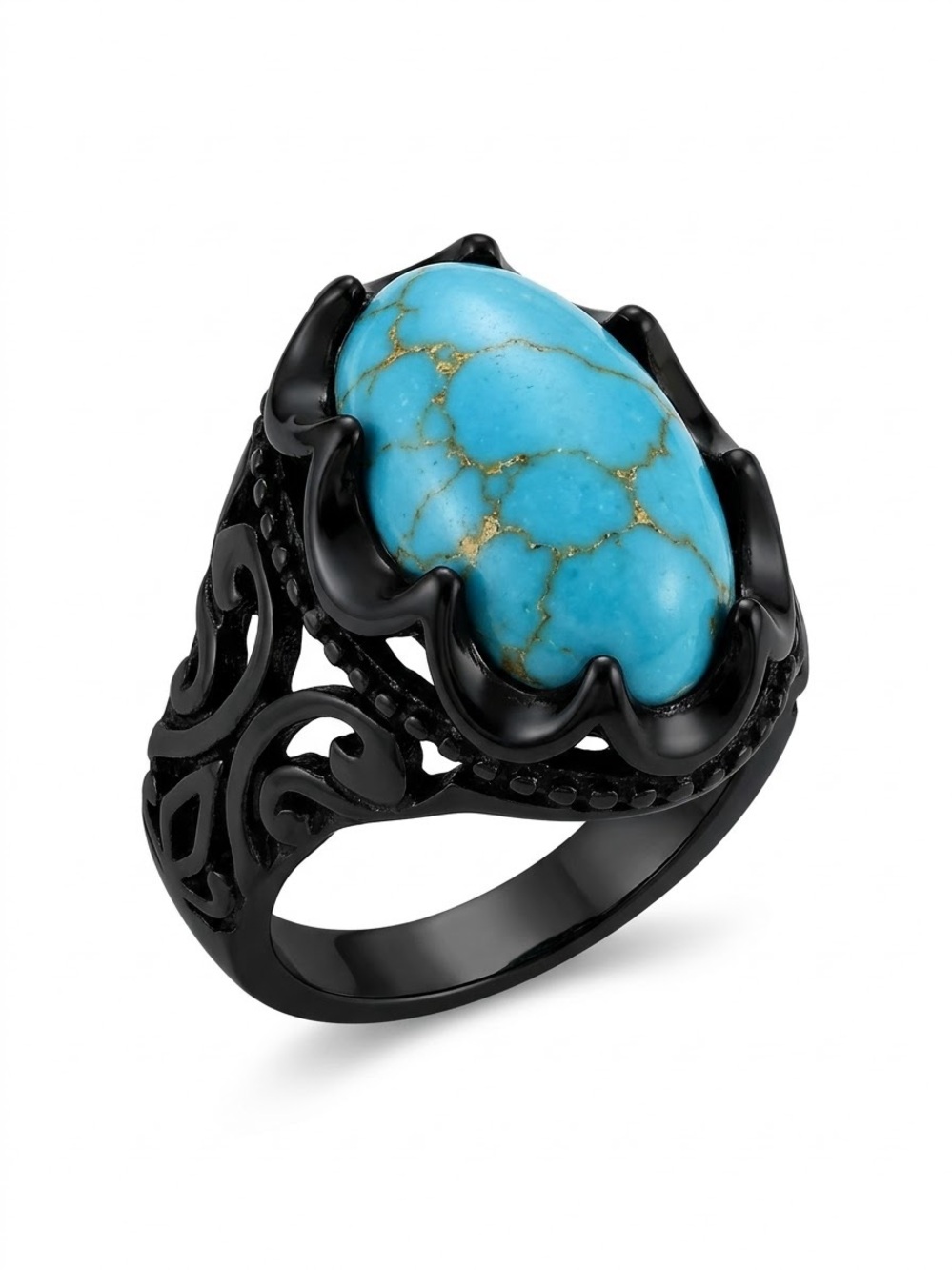 Black Filigree Ring with Blue Turquoise Stone